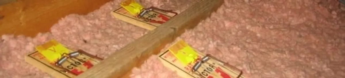 Mouse traps placed in an attic for rodent control in Syracuse, NY